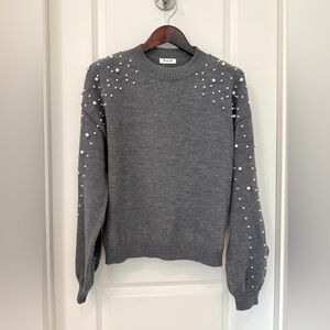 NWT Blooming Jelly Gray Pearl-Embellished Women's Sweater Size L
